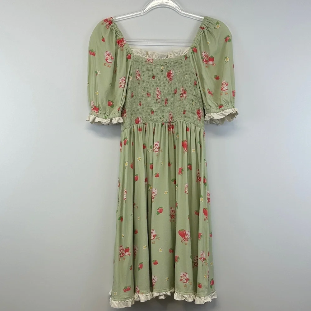 Hot Topic Strawberry Shortcake Sage Green Smocked Cottagecore Midi Dress M